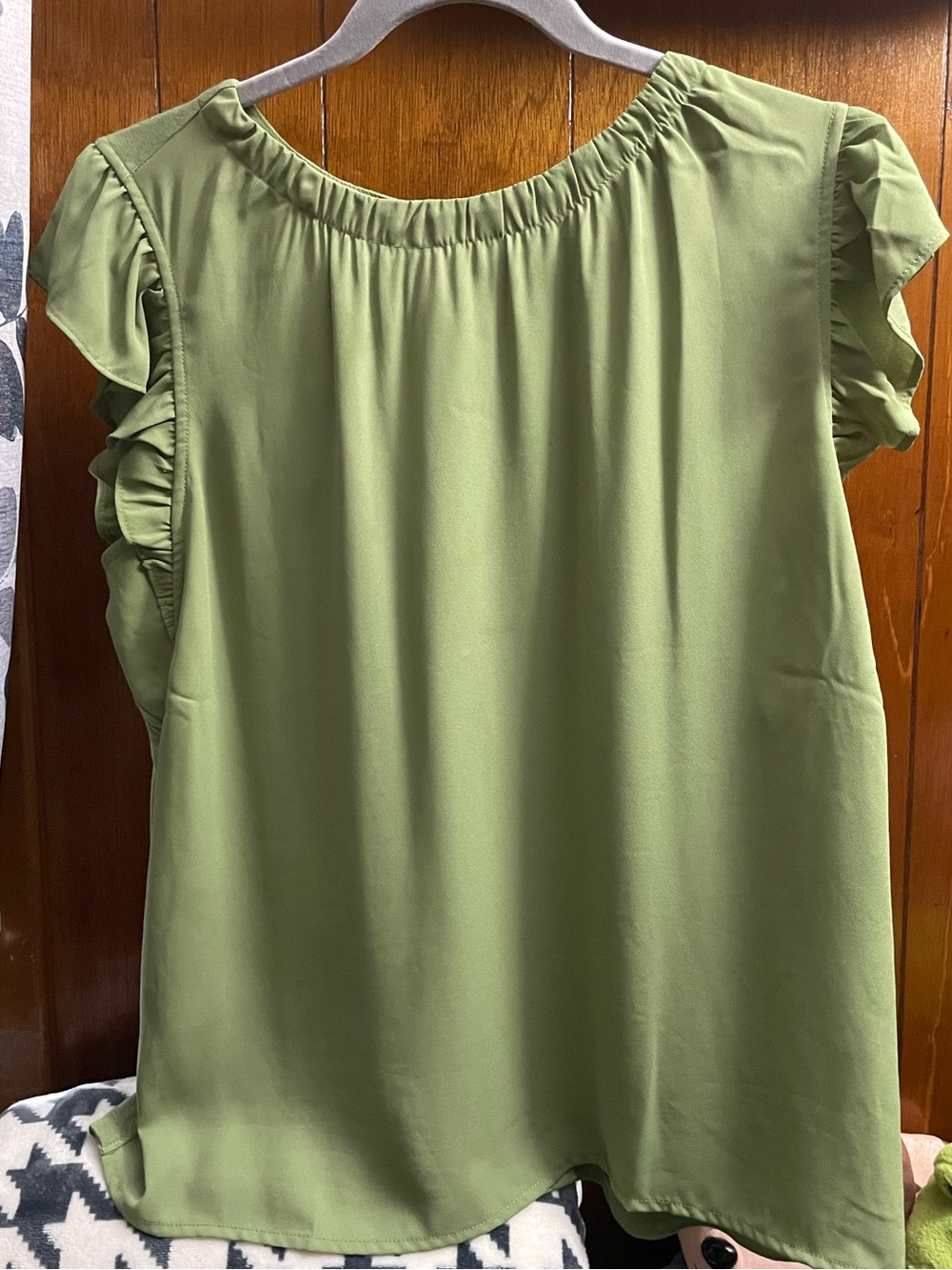 LOFT Bright Olive Green Ruffle Sleeve Blouse